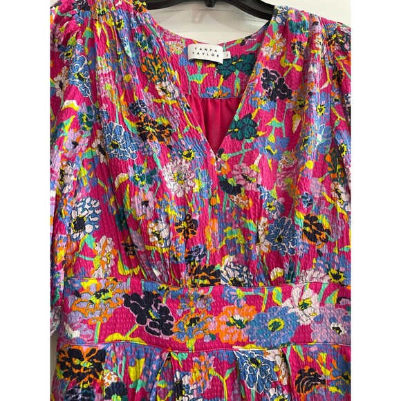 Tanya Taylor Nat Women’s Silk Mini Dress size 2 NWOT V-Neck Hot Pink Floral $495 - Picture 4 of 12